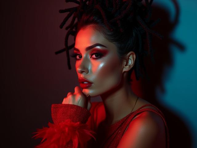 High-fashion editorial style portrait of a model.